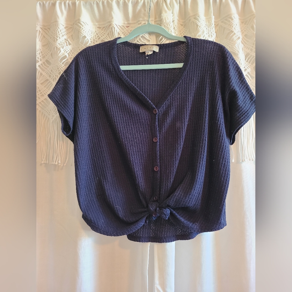 Navy Blue Button Tie Front Tee